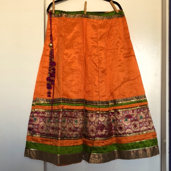Garba skirt orange/green chaniya Choli skirt - Picture 1 of 4